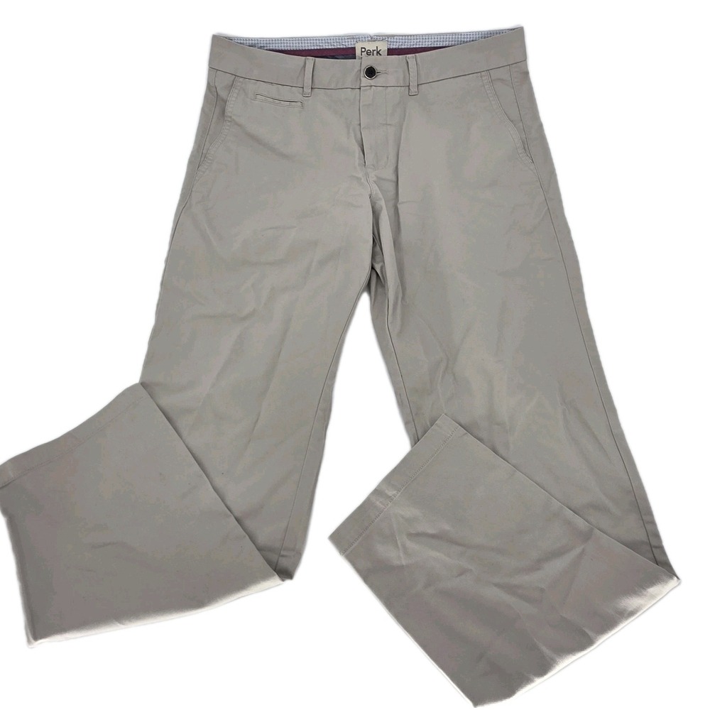 Perk Men's Slim Fit Stretch Chino Pants 35x30 Khaki Beige Trousers Preppy City